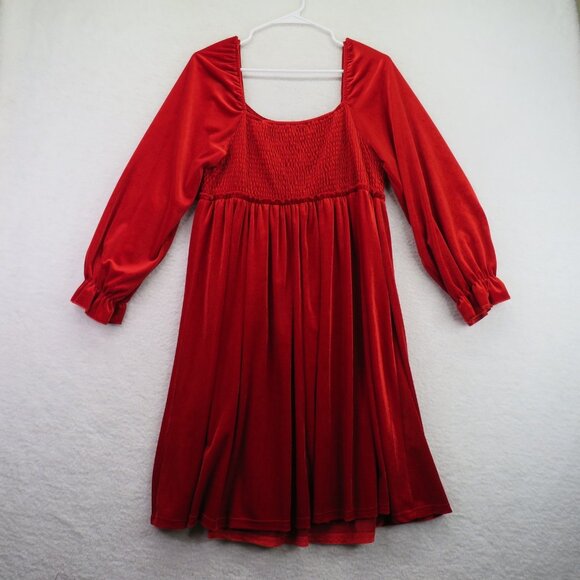 Shein Curve Dresses & Skirts - Shein Curve Dress Womens 0XL Red Long Sleeve Velvet Smocked Waist Holiday Party